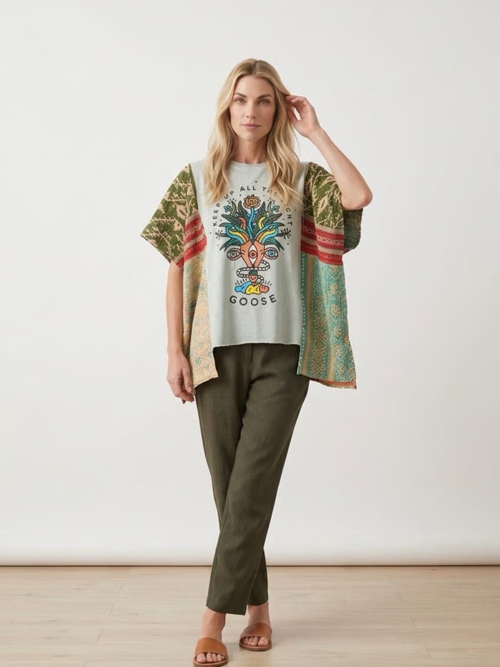 Handcrafted Upcycled GOOSE Kantha Tunic NWT One Size - Picture 4 of 10